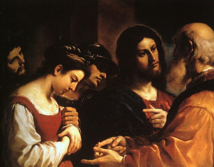  Giovanni Francesco  Guercino Christ with the Woman Taken in Adultery oil painting image